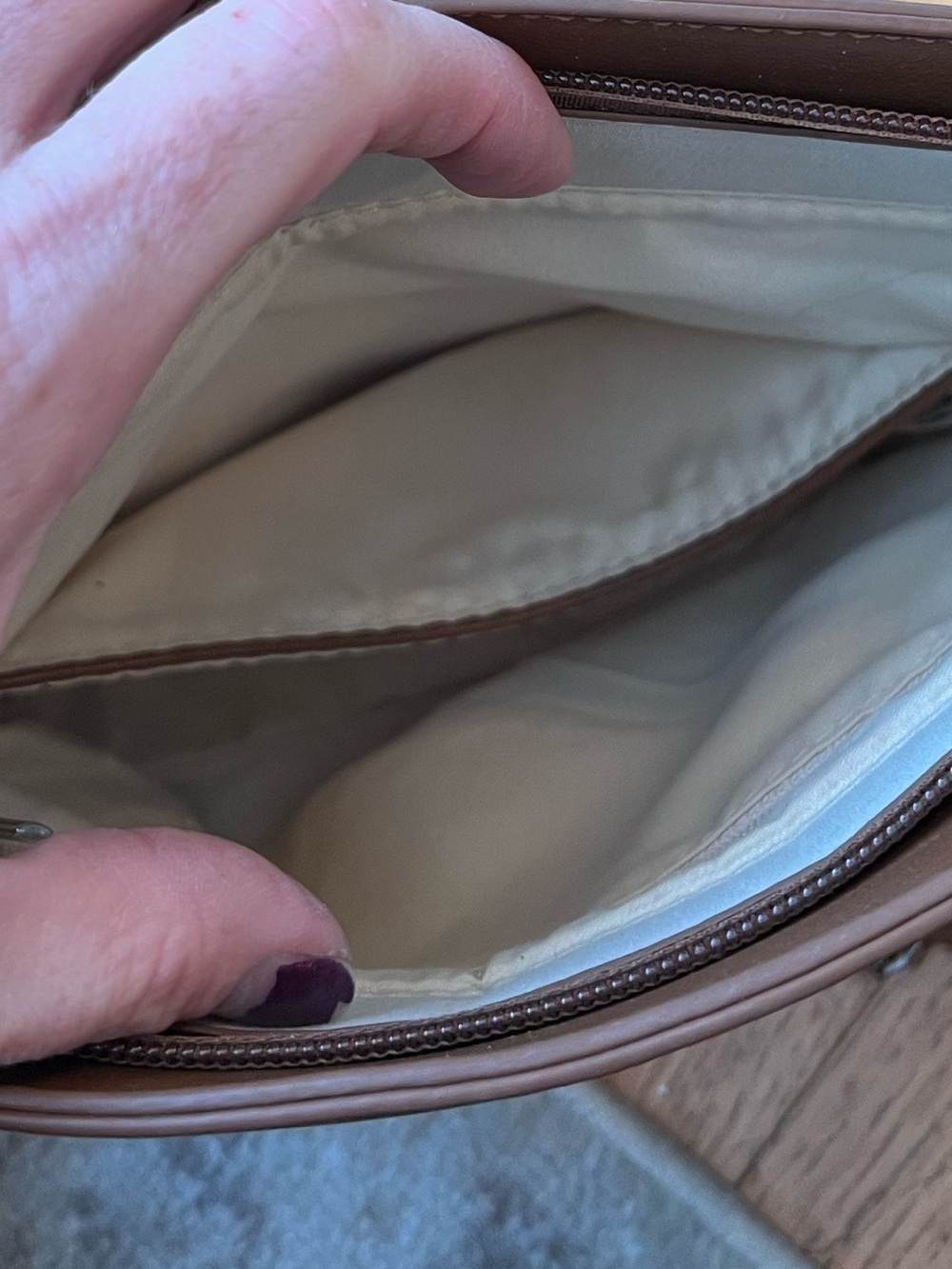 Source Unknown Cream Woven Shoulder Bag with Brown Trim Casual Quiet Luxury - Picture 4 of 4